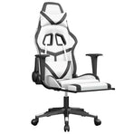 Massage Gaming Chair with Footrest White&Black Faux Leather