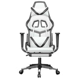 Massage Gaming Chair with Footrest White&Black Faux Leather