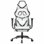 Massage Gaming Chair with Footrest White&Black Faux Leather