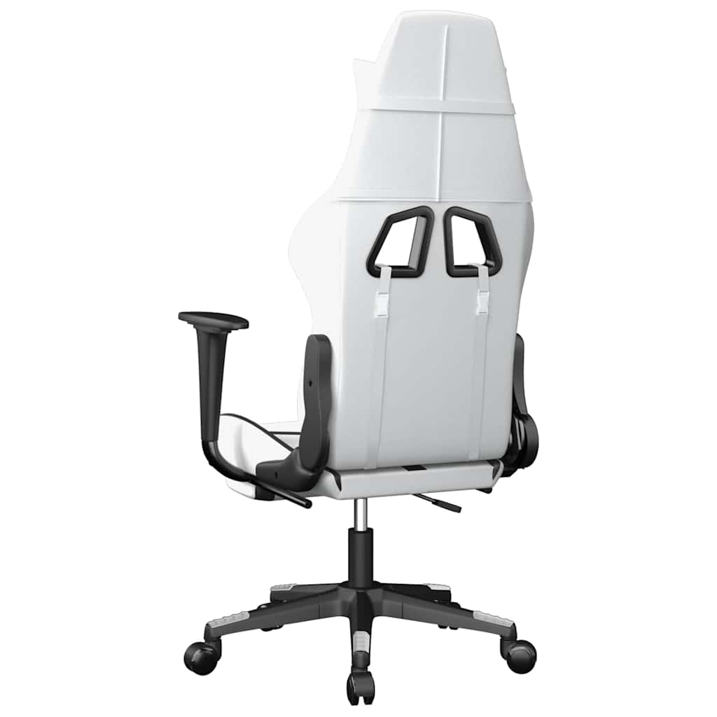 Massage Gaming Chair with Footrest White&Black Faux Leather