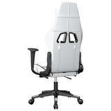 Massage Gaming Chair with Footrest White&Black Faux Leather