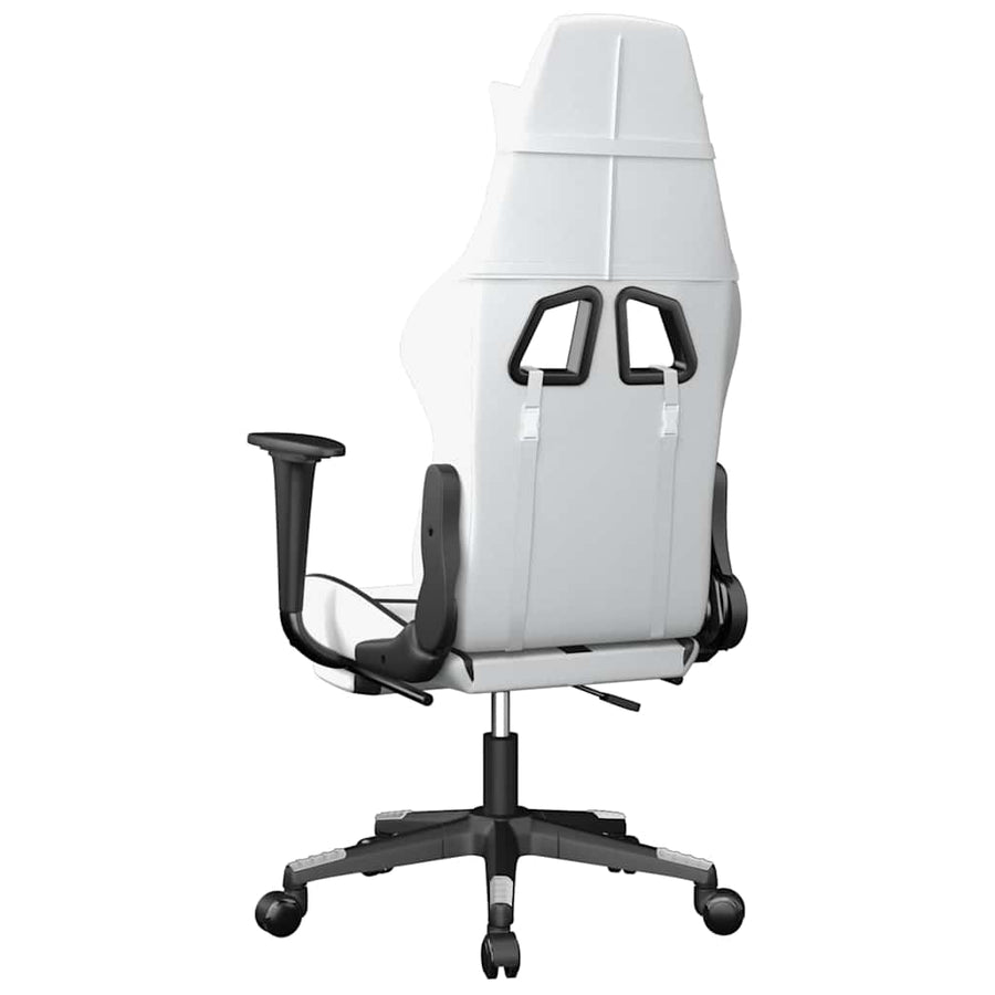 Massage Gaming Chair with Footrest White&Black Faux Leather