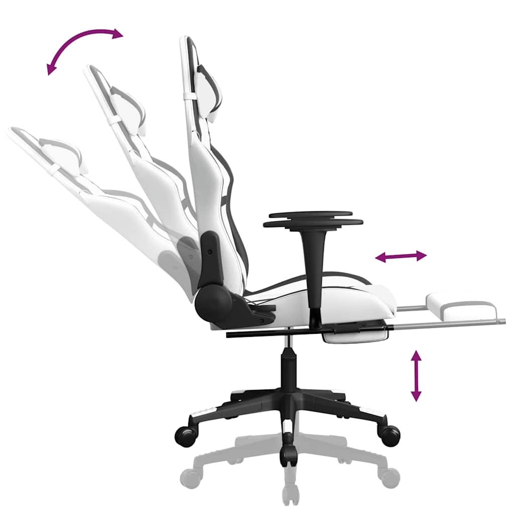 Massage Gaming Chair with Footrest White&Black Faux Leather
