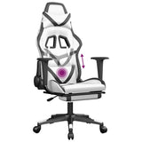 Massage Gaming Chair with Footrest White&Black Faux Leather