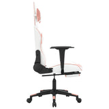 Massage Gaming Chair with Footrest White&Pink Faux Leather - 45-Degree Angle