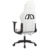 Massage Gaming Chair with Footrest White&Pink Faux Leather - Rear View