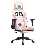 Massage Gaming Chair with Footrest White&Pink Faux Leather - Low Angle