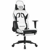 Massage Gaming Chair with Footrest White&Black Faux Leather - Front View
