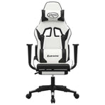 Massage Gaming Chair with Footrest White&Black Faux Leather