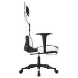 Massage Gaming Chair with Footrest White&Black Faux Leather - 45-Degree Angle