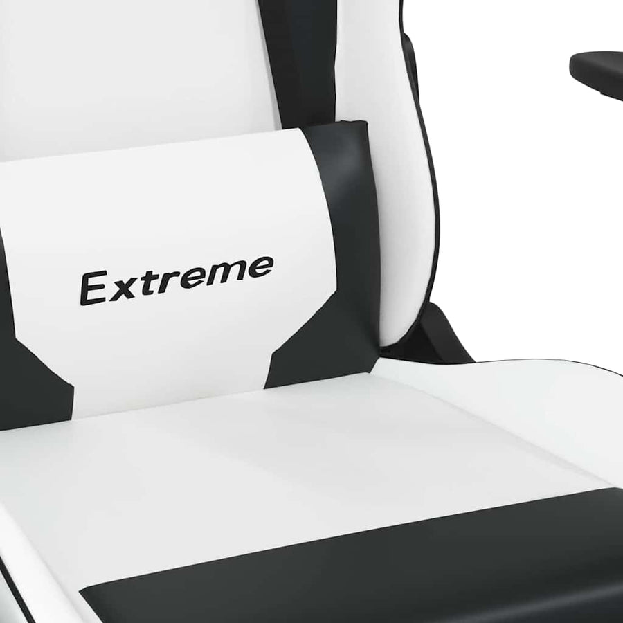Massage Gaming Chair with Footrest White&Black Faux Leather