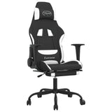 Massage Gaming Chair with Footrest Black and White Fabric - Front View