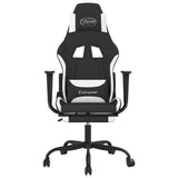 Massage Gaming Chair with Footrest Black and White Fabric - Side View