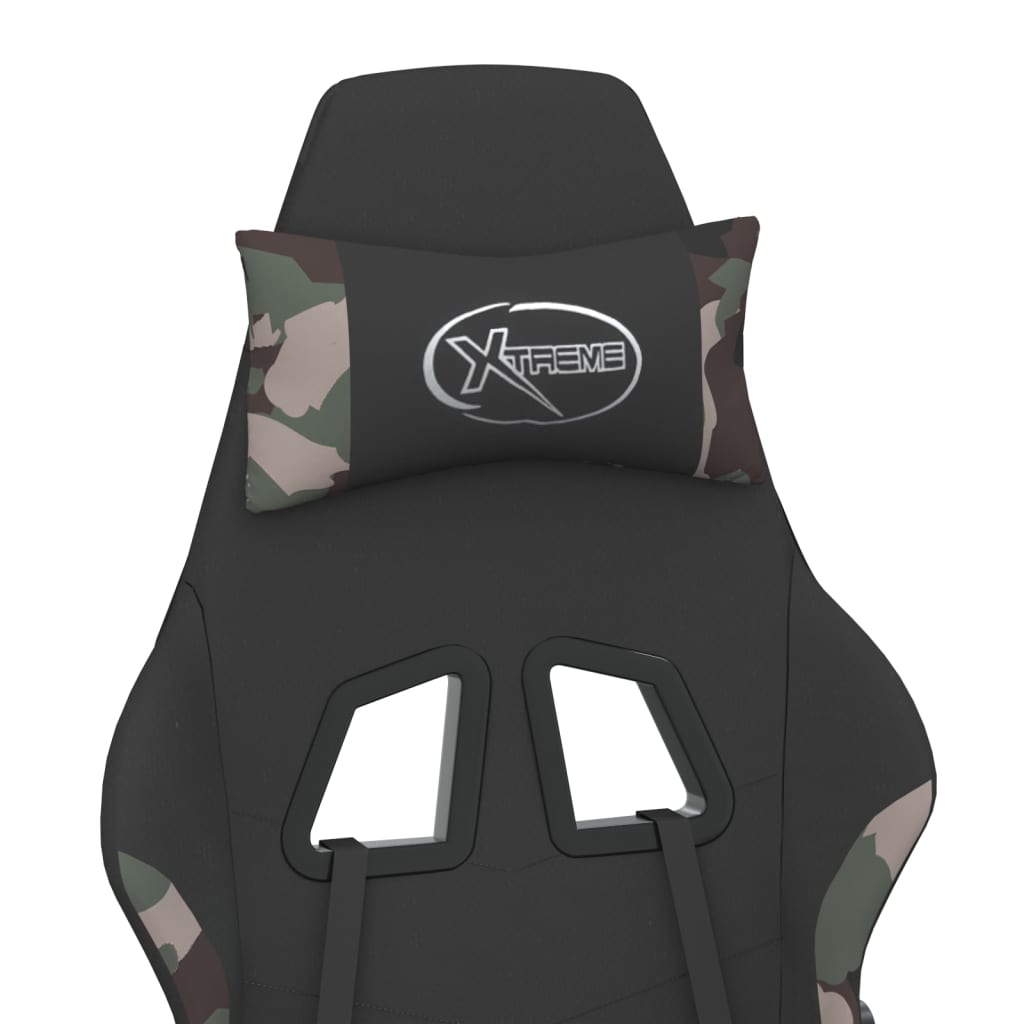 Massage Gaming Chair with Footrest Black and Camouflage Fabric