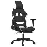 Massage Gaming Chair with Footrest Black and White Fabric - Front View
