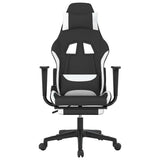 Massage Gaming Chair with Footrest Black and White Fabric - Side View