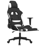 Massage Gaming Chair with Footrest Black and White Fabric - Rear View