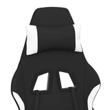Massage Gaming Chair with Footrest Black and White Fabric - Low Angle