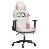 Massage Gaming Chair with Footrest White&Pink Faux Leather - Front View