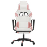 Massage Gaming Chair with Footrest White&Pink Faux Leather - Top-Down View