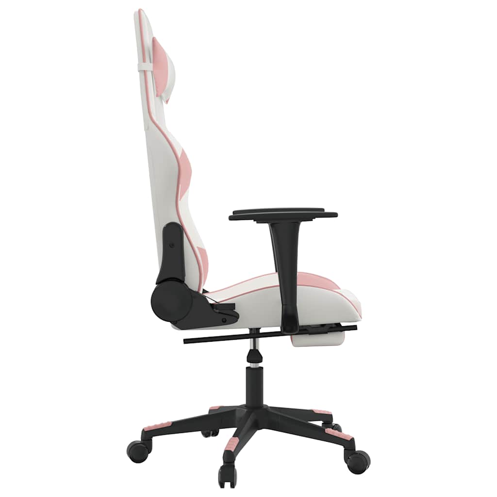 Massage Gaming Chair with Footrest White&Pink Faux Leather