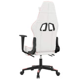 Massage Gaming Chair with Footrest White&Pink Faux Leather - Rear View