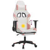 Massage Gaming Chair with Footrest White&Pink Faux Leather - Low Angle