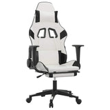 Massage Gaming Chair with Footrest White&Black Faux Leather - Front View