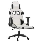 Massage Gaming Chair with Footrest White&Black Faux Leather - Side View