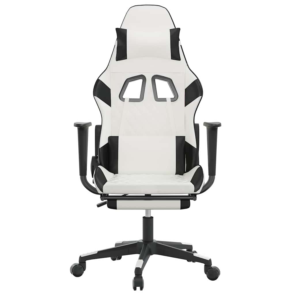 Massage Gaming Chair with Footrest White&Black Faux Leather
