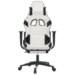 Massage Gaming Chair with Footrest White&Black Faux Leather