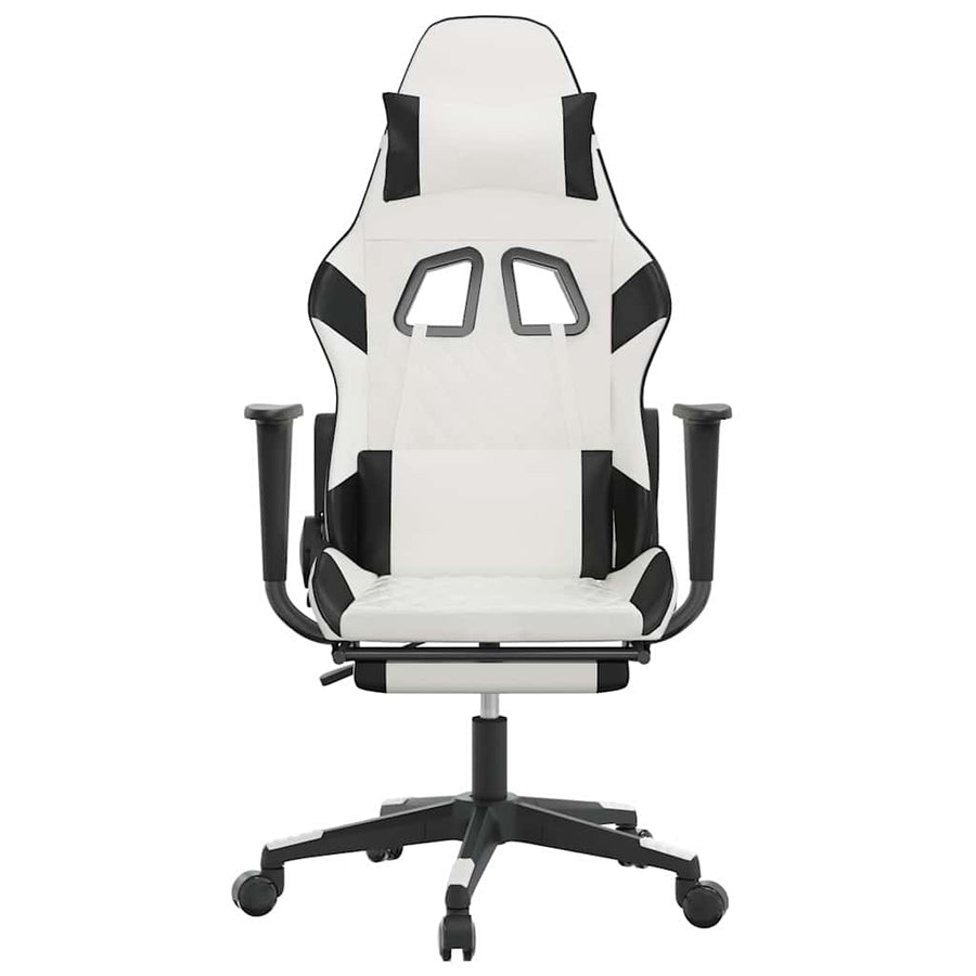 Massage Gaming Chair with Footrest White&Black Faux Leather