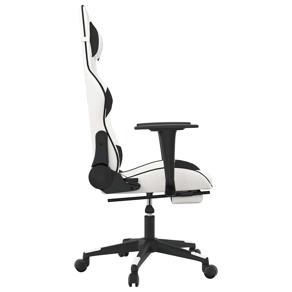 Massage Gaming Chair with Footrest White&Black Faux Leather