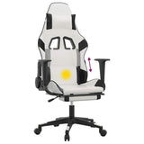 Massage Gaming Chair with Footrest White&Black Faux Leather - Low Angle