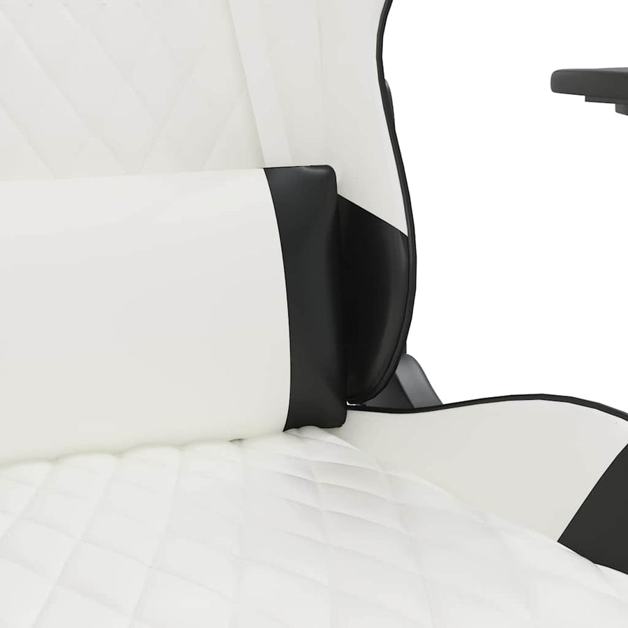 Massage Gaming Chair with Footrest White&Black Faux Leather