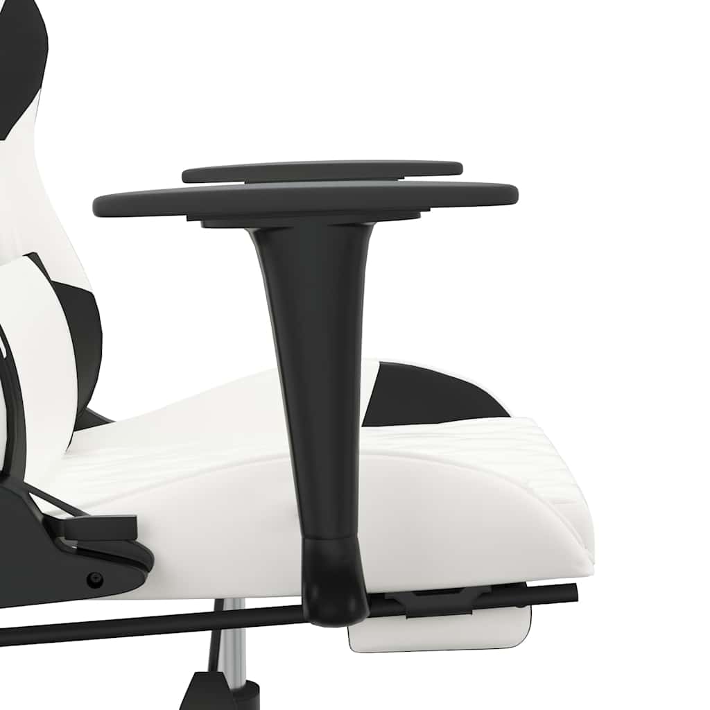 Massage Gaming Chair with Footrest White&Black Faux Leather
