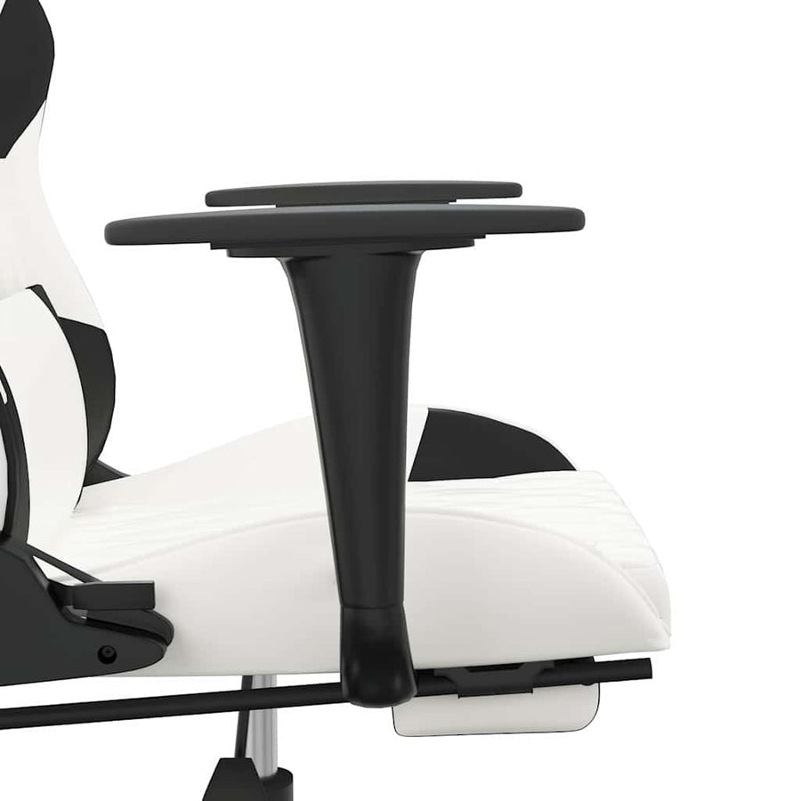 Massage Gaming Chair with Footrest White&Black Faux Leather