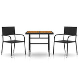 3 Piece Outdoor Dining Set Poly Rattan Black - Front View