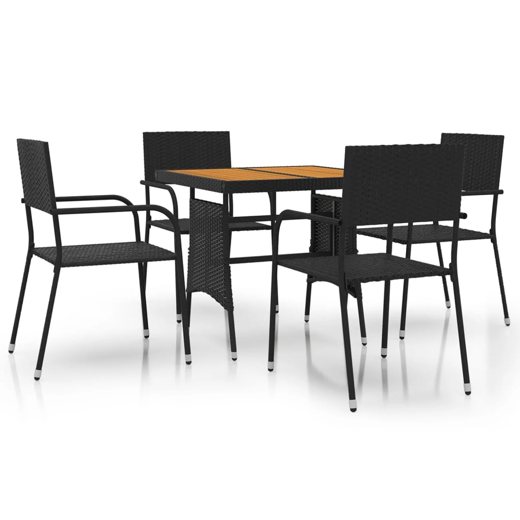 5 Piece Outdoor Dining Set Poly Rattan Black