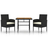 3 Piece Outdoor Dining Set Poly Rattan Black - Front View