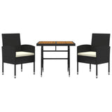 3 Piece Outdoor Dining Set Poly Rattan Black - Side View