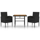 3 Piece Outdoor Dining Set Poly Rattan Black