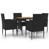 5 Piece Outdoor Dining Set Poly Rattan Black - Front View