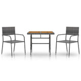 3 Piece Outdoor Dining Set Poly Rattan Grey - Front View