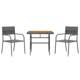 3 Piece Outdoor Dining Set Poly Rattan Grey - Side View