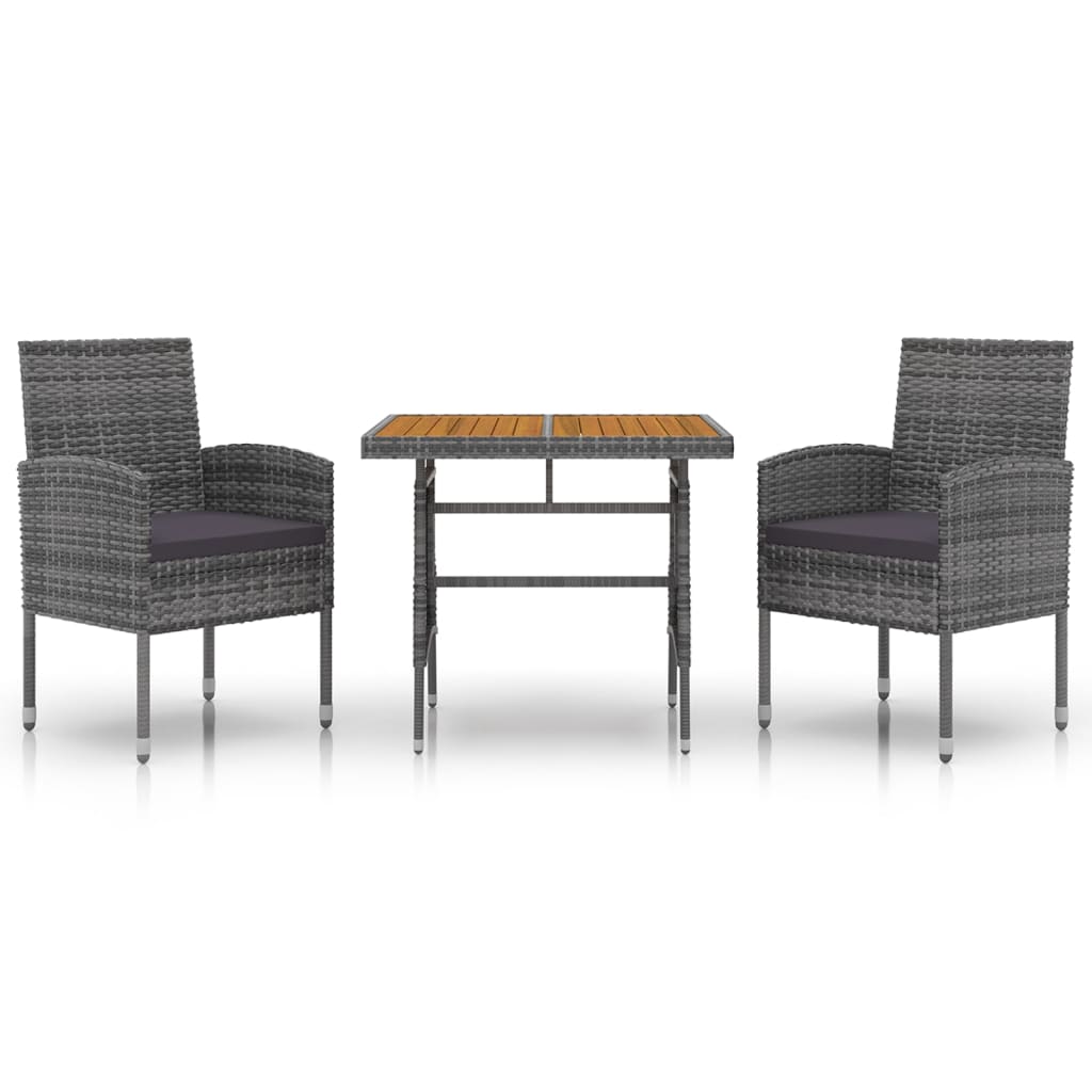 3 Piece Outdoor Dining Set Poly Rattan Grey