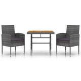 3 Piece Outdoor Dining Set Poly Rattan Grey