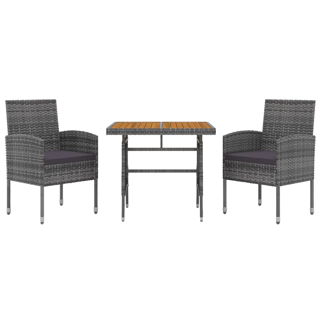 3 Piece Outdoor Dining Set Poly Rattan Grey