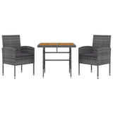 3 Piece Outdoor Dining Set Poly Rattan Grey - Side View