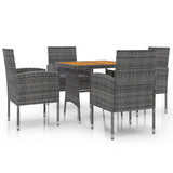 5 Piece Outdoor Dining Set Poly Rattan Grey - Front View